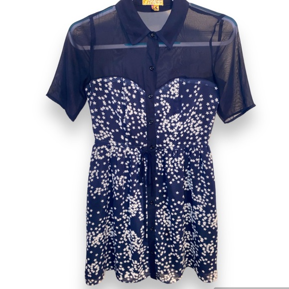 VERA WANG PRINCESS Juniors Navy Blue Star Print A-Line Dress 1 - Picture 1 of 9